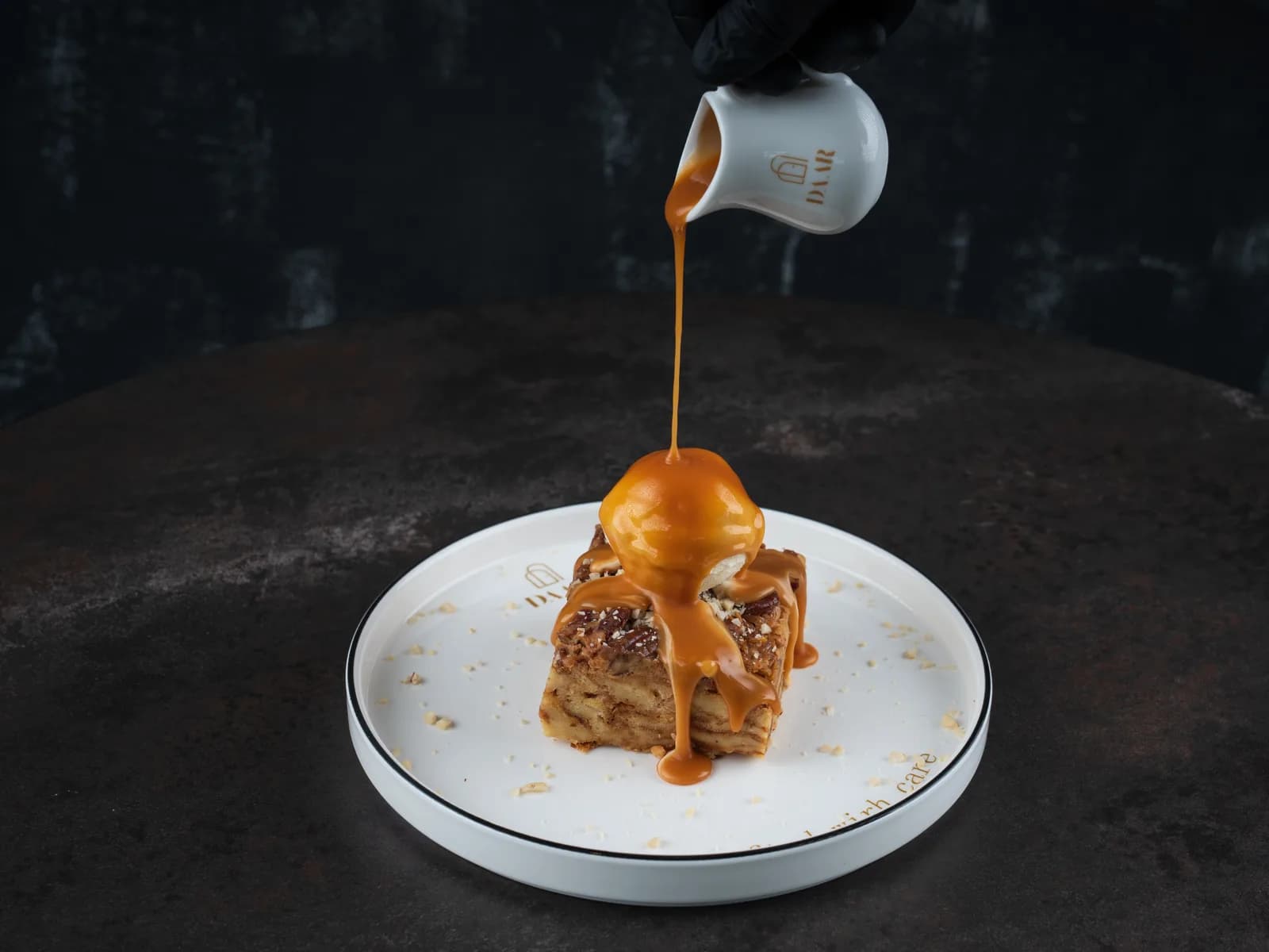 Baked Croissant And Pecan nuts Pudding